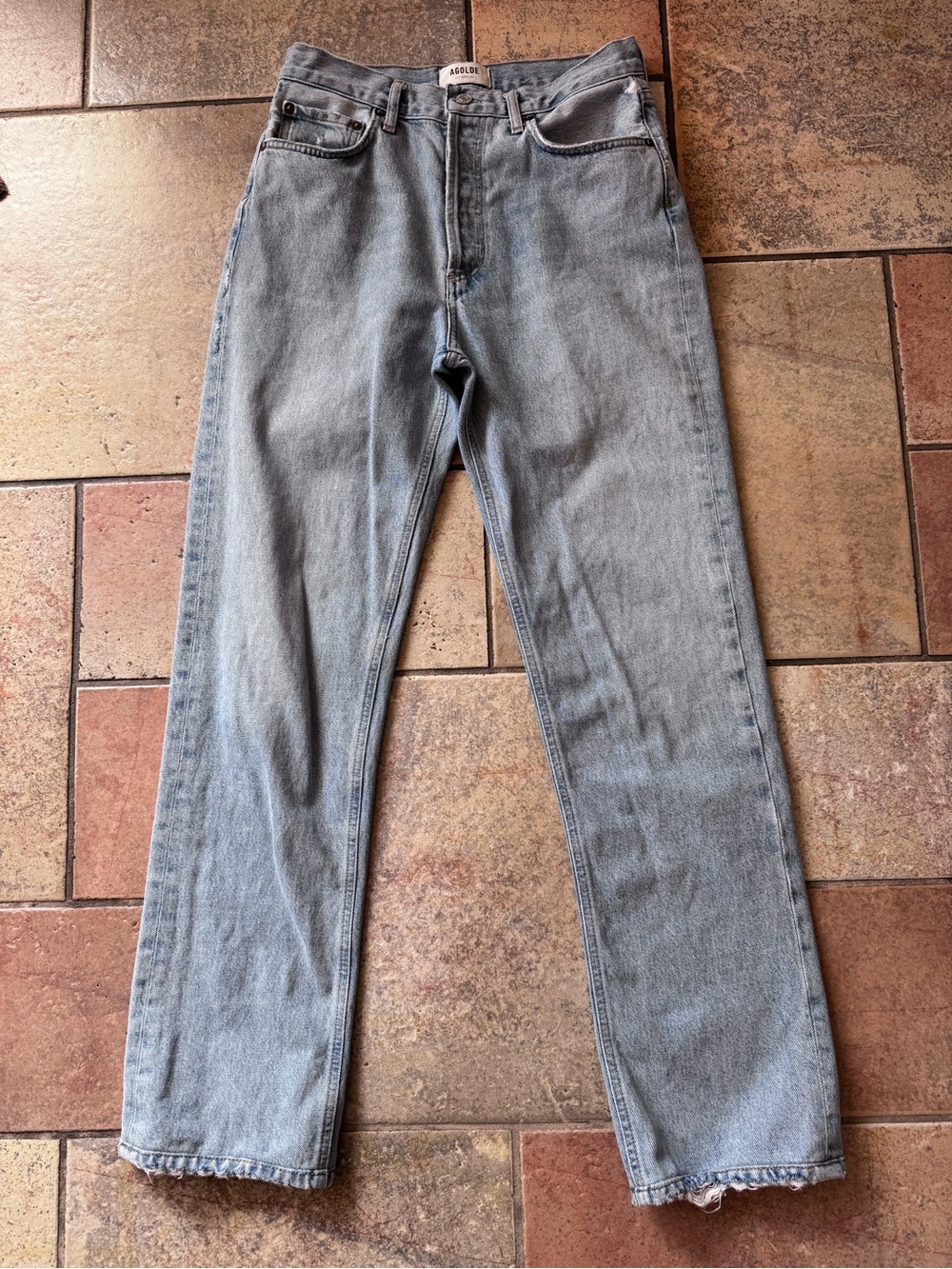 AGOLDE Lana Straight Leg Button Fly High Rise Blue Jeans in Riptide Size 26 - Picture 5 of 10